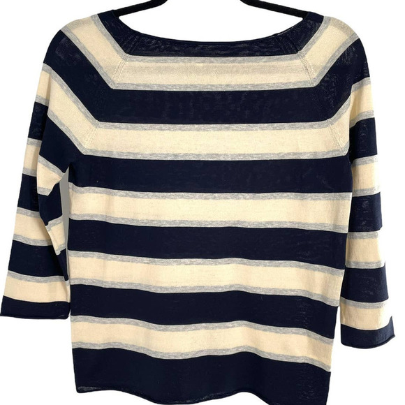 DEMYLEE WOMENS NAVY/CREAM STRIPED BATEAU NECKLINE SWEATER - Picture 3 of 7